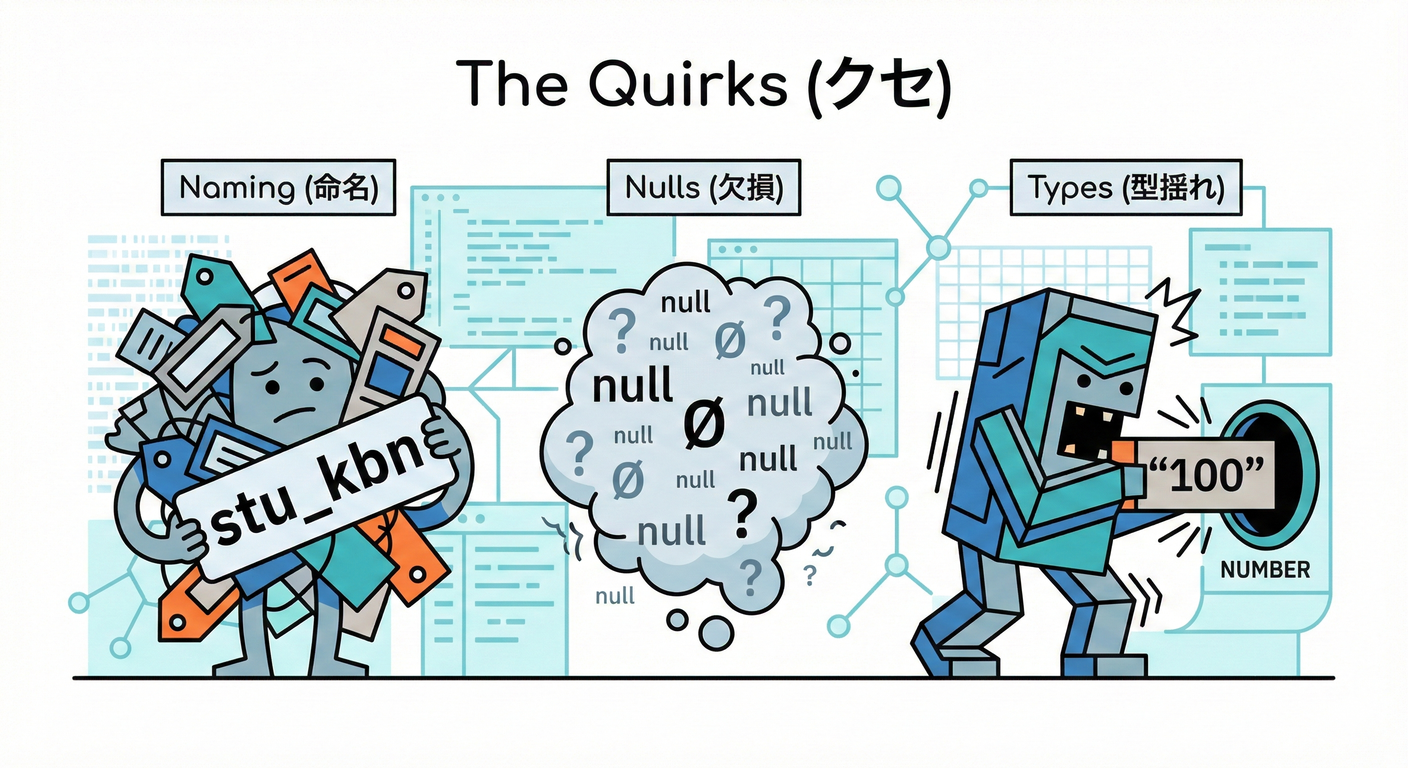 イメージ：外部APIのクセたち（データモンスター）