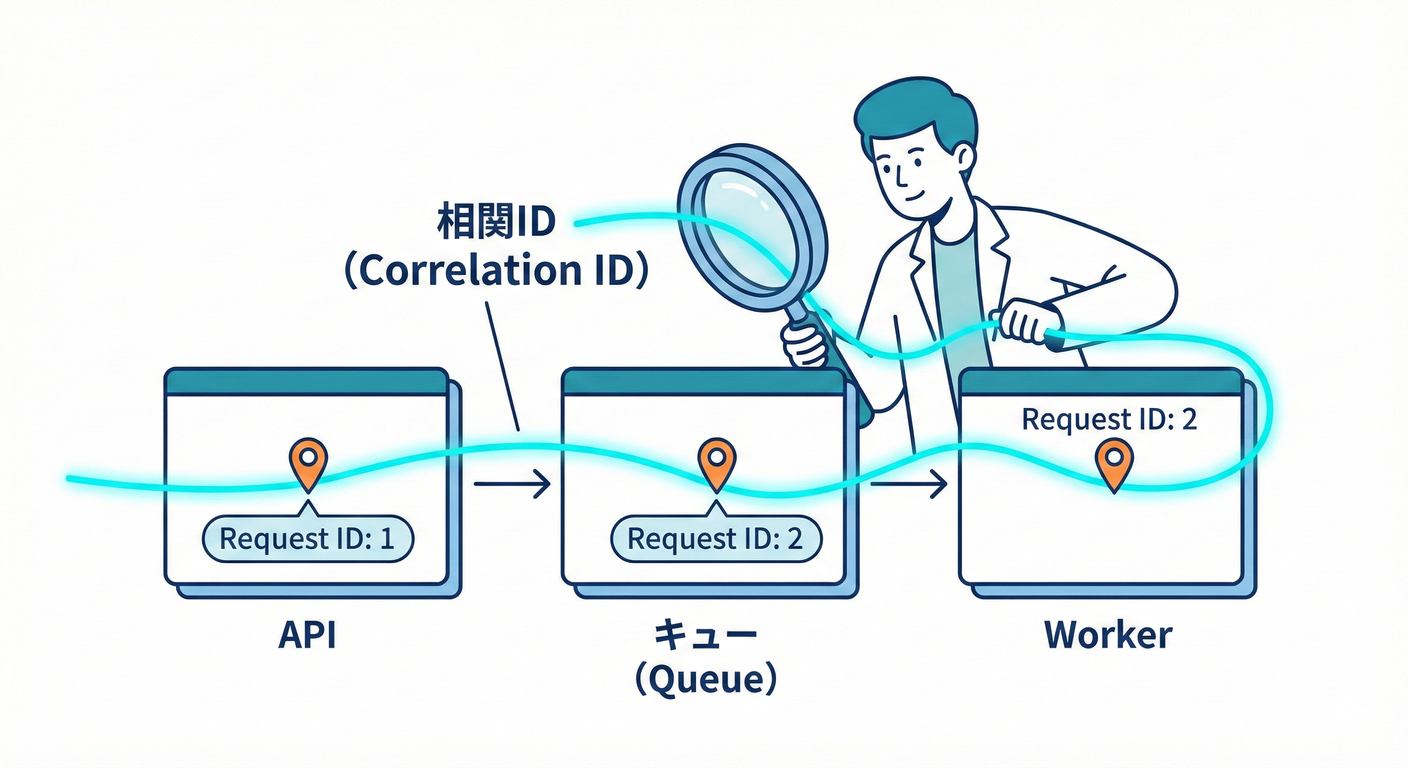 相関IDのイメージ（一本の糸で繋ぐ）