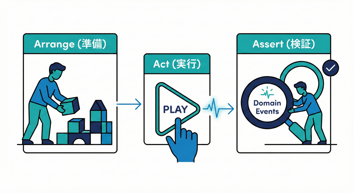 テストの 3 段階：Arrange（準備）、Act（実行）、Assert（検証）