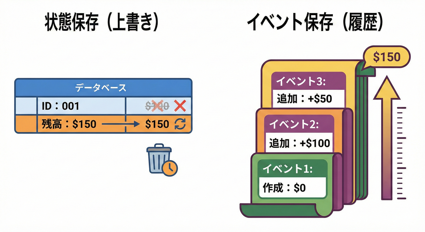 状態保存 vs イベントソーシング
