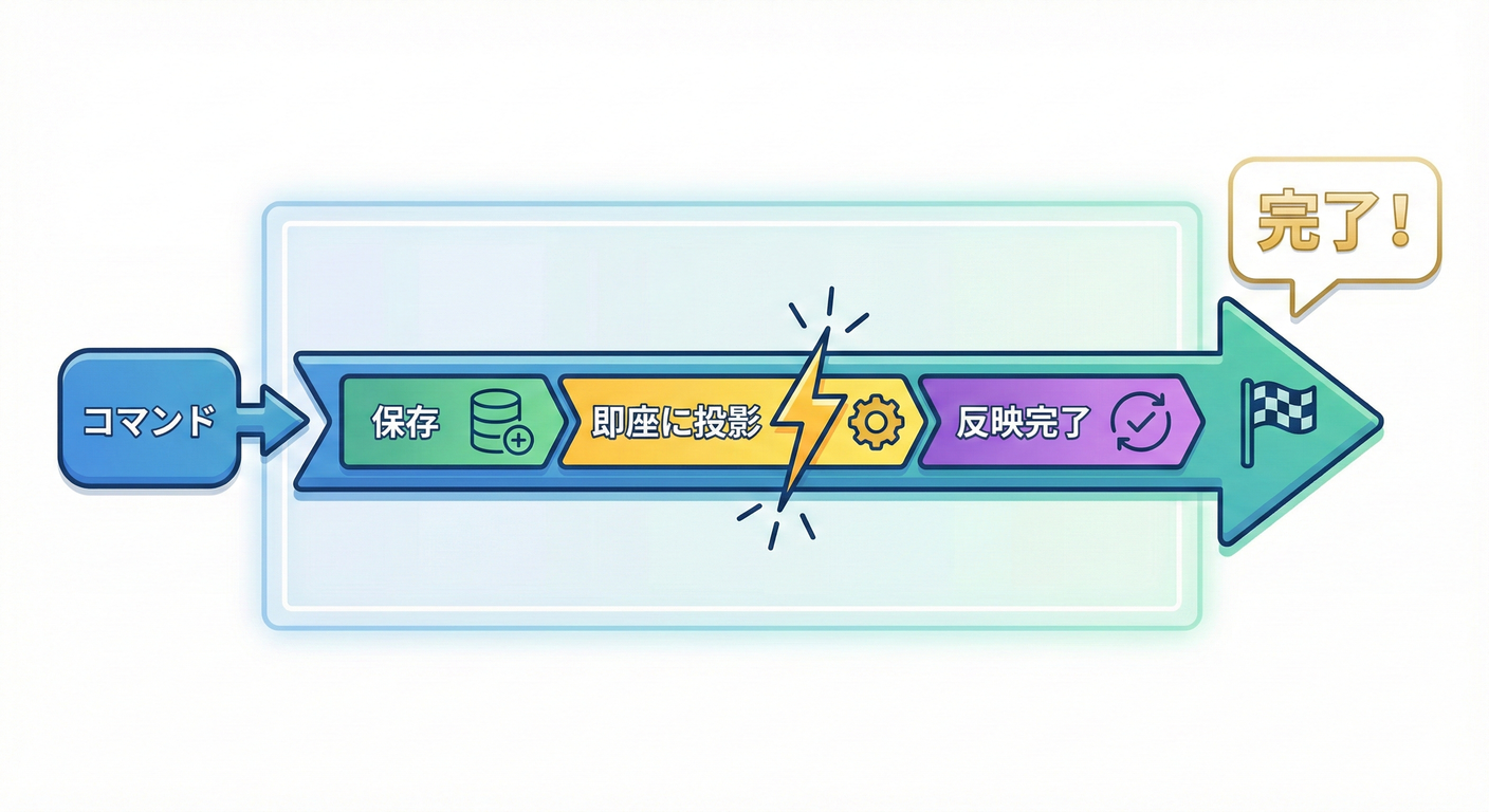 同期Projectionの連鎖：Command -> Event Store -> Projector -> Read Model