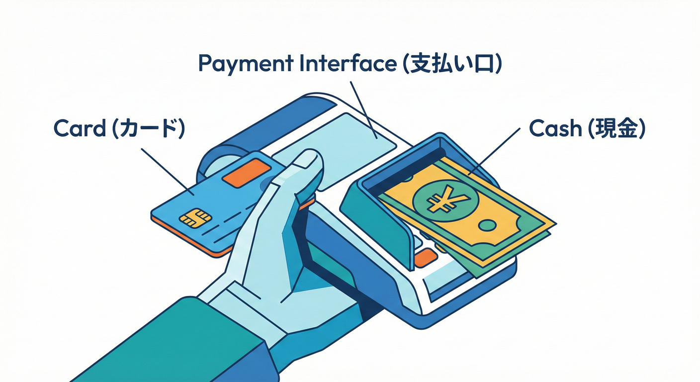 interfaceによる実装の差し替え（カード決済と現金決済）。