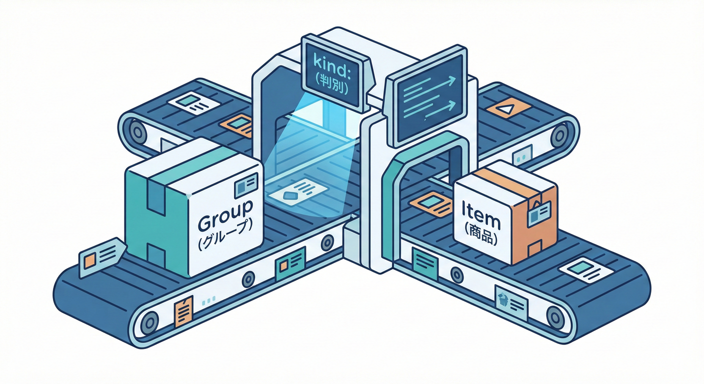 判別Unionによる分岐（kindで分ける）。